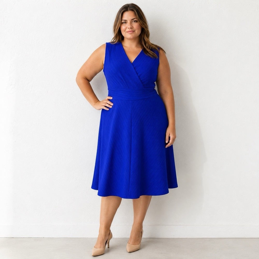 Blue Sleeveless Fit And‎ Flare Midi Dress Royal Blue Size 14
